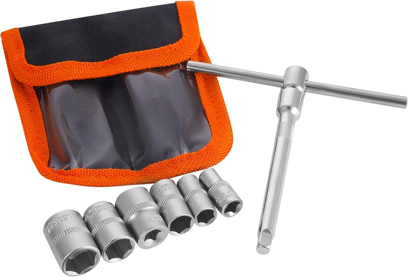 NACHEE Folding Mini T-Handle Socket Set 1/4'' Drive Tool Kit for Motorcycle ATV UTV, (007) - Image 1